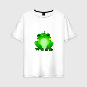 Женская футболка хлопок Oversize с принтом Жаба с листиком в Белгороде, 100% хлопок | свободный крой, круглый ворот, спущенный рукав, длина до линии бедер
 | жаба | зеленая | лягуха | лягушка | милая | с листочком