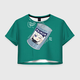 Женская футболка Crop-top 3D с принтом Живая консерва в Белгороде, 100% полиэстер | круглая горловина, длина футболки до линии талии, рукава с отворотами | genshin | genshin impact | paimon | геншин | геншин импакт | еда | живая консерва | консерва | мем | паймон