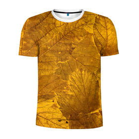 Мужская футболка 3D спортивная с принтом Желтые листья в Белгороде, 100% полиэстер с улучшенными характеристиками | приталенный силуэт, круглая горловина, широкие плечи, сужается к линии бедра | абстракция | желтый | листья | осень | природа | узор | эко