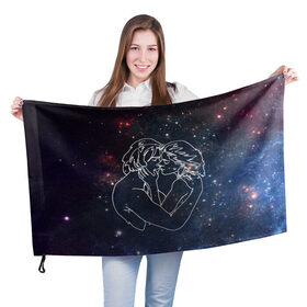 Флаг 3D с принтом Ты мой космос в Белгороде, 100% полиэстер | плотность ткани — 95 г/м2, размер — 67 х 109 см. Принт наносится с одной стороны | 14 февраля | space | влюблённые | девушка | космос | линии | любовь | отношения | парень | поцелуй | романтика