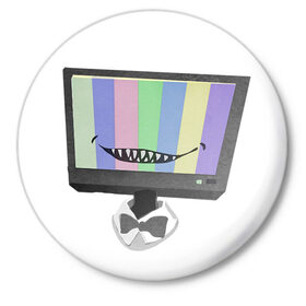 Значок с принтом Телевизор в Белгороде,  металл | круглая форма, металлическая застежка в виде булавки | Тематика изображения на принте: 