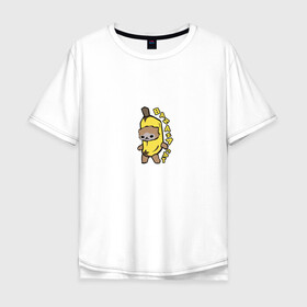 Мужская футболка хлопок Oversize с принтом Banana Cat в Белгороде, 100% хлопок | свободный крой, круглый ворот, “спинка” длиннее передней части | 