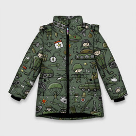 Зимняя куртка для девочек 3D с принтом военные атрибуты в Белгороде, ткань верха — 100% полиэстер; подклад — 100% полиэстер, утеплитель — 100% полиэстер. | длина ниже бедра, удлиненная спинка, воротник стойка и отстегивающийся капюшон. Есть боковые карманы с листочкой на кнопках, утяжки по низу изделия и внутренний карман на молнии. 

Предусмотрены светоотражающий принт на спинке, радужный светоотражающий элемент на пуллере молнии и на резинке для утяжки. | 23 февраля | армейские | все | милитари | мужчине | силовые структуры