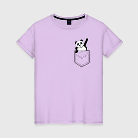 Женская футболка хлопок с принтом Панда В Кармане в Белгороде, 100% хлопок | прямой крой, круглый вырез горловины, длина до линии бедер, слегка спущенное плечо | 