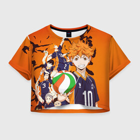 Женская футболка Crop-top 3D с принтом ВОЛЕЙБОЛ!! / HAIKYUU!! в Белгороде, 100% полиэстер | круглая горловина, длина футболки до линии талии, рукава с отворотами | anime | haikyu | haikyuu | karasuno | аниме | волейбол | ворон | карасуно | манга | мяч | сёё хината