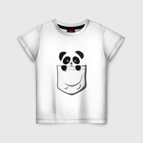 Детская футболка 3D с принтом Панда В Кармане в Белгороде, 100% гипоаллергенный полиэфир | прямой крой, круглый вырез горловины, длина до линии бедер, чуть спущенное плечо, ткань немного тянется | Тематика изображения на принте: animals | beats | head | panda | pocket | в кармане | голова | животные | звери | лапки | любовь | панда