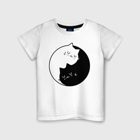 Детская футболка хлопок с принтом Yin and Yang cats в Белгороде, 100% хлопок | круглый вырез горловины, полуприлегающий силуэт, длина до линии бедер | anime | cat | cats | kitten | love | philosophy | yang | yin | yoga | аниме | инь | йога | кот | котенок | котик | котики | коты | любовь | противоположность | сердце | философия | ян