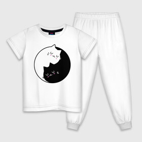 Детская пижама хлопок с принтом Yin and Yang cats в Белгороде, 100% хлопок |  брюки и футболка прямого кроя, без карманов, на брюках мягкая резинка на поясе и по низу штанин
 | Тематика изображения на принте: anime | cat | cats | kitten | love | philosophy | yang | yin | yoga | аниме | инь | йога | кот | котенок | котик | котики | коты | любовь | противоположность | сердце | философия | ян