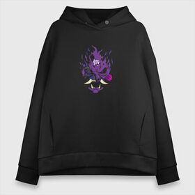 Женское худи Oversize хлопок с принтом Samurai - purple в Белгороде, френч-терри — 70% хлопок, 30% полиэстер. Мягкий теплый начес внутри —100% хлопок | боковые карманы, эластичные манжеты и нижняя кромка, капюшон на магнитной кнопке | cyberpunk 2077 | samurai | киберанк 2077 | огонь | пламя | самурай