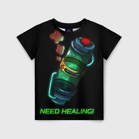 Детская футболка 3D с принтом Need Healing в Белгороде, 100% гипоаллергенный полиэфир | прямой крой, круглый вырез горловины, длина до линии бедер, чуть спущенное плечо, ткань немного тянется | Тематика изображения на принте: heal | help | medkit | need healing | аптечка | нужно лечение | помощь