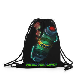 Рюкзак-мешок 3D с принтом Need Healing в Белгороде, 100% полиэстер | плотность ткани — 200 г/м2, размер — 35 х 45 см; лямки — толстые шнурки, застежка на шнуровке, без карманов и подкладки | heal | help | medkit | need healing | аптечка | нужно лечение | помощь