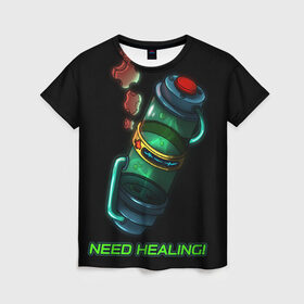 Женская футболка 3D с принтом Need Healing в Белгороде, 100% полиэфир ( синтетическое хлопкоподобное полотно) | прямой крой, круглый вырез горловины, длина до линии бедер | Тематика изображения на принте: heal | help | medkit | need healing | аптечка | нужно лечение | помощь