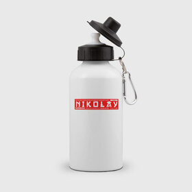 Бутылка спортивная с принтом Николай Nikolay в Белгороде, металл | емкость — 500 мл, в комплекте две пластиковые крышки и карабин для крепления | name | names | nikolay | имена | имя | николай