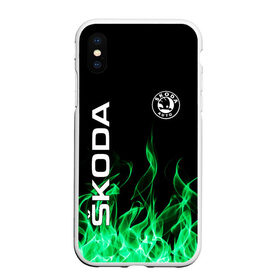 Чехол для iPhone XS Max матовый с принтом SKODA в Белгороде, Силикон | Область печати: задняя сторона чехла, без боковых панелей | auto | fire | green | logo | skoda | vag | авто | ваг | водителям | зеленый | логотип | машины | огонь | шкода