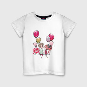Детская футболка хлопок с принтом Парочка в Белгороде, 100% хлопок | круглый вырез горловины, полуприлегающий силуэт, длина до линии бедер | букет цветов | валентин | первый поцелуй | свидание | шары