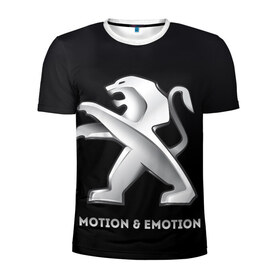 Мужская футболка 3D спортивная с принтом Motion & Emotion в Белгороде, 100% полиэстер с улучшенными характеристиками | приталенный силуэт, круглая горловина, широкие плечи, сужается к линии бедра | auto | emotion | motion | peugeot | sport | авто | лого | логотип | пежо | пижо | спорт
