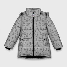 Зимняя куртка для девочек 3D с принтом шахматы в Белгороде, ткань верха — 100% полиэстер; подклад — 100% полиэстер, утеплитель — 100% полиэстер. | длина ниже бедра, удлиненная спинка, воротник стойка и отстегивающийся капюшон. Есть боковые карманы с листочкой на кнопках, утяжки по низу изделия и внутренний карман на молнии. 

Предусмотрены светоотражающий принт на спинке, радужный светоотражающий элемент на пуллере молнии и на резинке для утяжки. | bishop | chess pieces | game | king | knight | pattern | pawn | queen | rook | sport | texture | король | ладья | паттерн | пешка | текстура | ферзь | шахматные фигуры
