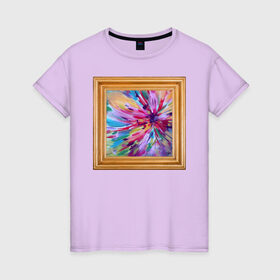 Женская футболка хлопок с принтом Цветы в раме в Белгороде, 100% хлопок | прямой крой, круглый вырез горловины, длина до линии бедер, слегка спущенное плечо | багет | картина | краски | рама | цветы