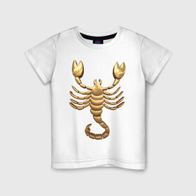 Детская футболка хлопок с принтом Скорпион в Белгороде, 100% хлопок | круглый вырез горловины, полуприлегающий силуэт, длина до линии бедер | scorpio | zodiac signs | знаки зодиака | золотой рисунок | скорпион