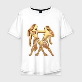 Мужская футболка хлопок Oversize с принтом Близнецы в Белгороде, 100% хлопок | свободный крой, круглый ворот, “спинка” длиннее передней части | twins | zodiac signs | близнецы | знаки зодиака | золотой рисунок