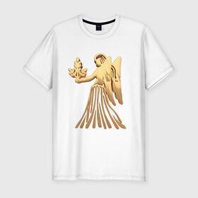 Мужская футболка хлопок Slim с принтом Дева в Белгороде, 92% хлопок, 8% лайкра | приталенный силуэт, круглый вырез ворота, длина до линии бедра, короткий рукав | virgo | zodiac signs | дева | знаки зодиака | золотой рисунок