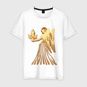 Мужская футболка хлопок с принтом Дева в Белгороде, 100% хлопок | прямой крой, круглый вырез горловины, длина до линии бедер, слегка спущенное плечо. | virgo | zodiac signs | дева | знаки зодиака | золотой рисунок