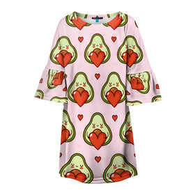 Детское платье 3D с принтом Love Avocado в Белгороде, 100% полиэстер | прямой силуэт, чуть расширенный к низу. Круглая горловина, на рукавах — воланы | 14 февраля | love | авокадо | вкусняшка | день святого валентина | еда | любовь | паттерн | сердечко