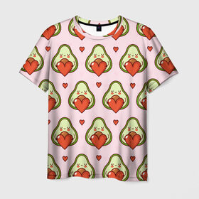 Мужская футболка 3D с принтом Love Avocado в Белгороде, 100% полиэфир | прямой крой, круглый вырез горловины, длина до линии бедер | 14 февраля | love | авокадо | вкусняшка | день святого валентина | еда | любовь | паттерн | сердечко