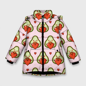 Зимняя куртка для девочек 3D с принтом Love Avocado в Белгороде, ткань верха — 100% полиэстер; подклад — 100% полиэстер, утеплитель — 100% полиэстер. | длина ниже бедра, удлиненная спинка, воротник стойка и отстегивающийся капюшон. Есть боковые карманы с листочкой на кнопках, утяжки по низу изделия и внутренний карман на молнии. 

Предусмотрены светоотражающий принт на спинке, радужный светоотражающий элемент на пуллере молнии и на резинке для утяжки. | Тематика изображения на принте: 14 февраля | love | авокадо | вкусняшка | день святого валентина | еда | любовь | паттерн | сердечко