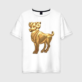Женская футболка хлопок Oversize с принтом Овен в Белгороде, 100% хлопок | свободный крой, круглый ворот, спущенный рукав, длина до линии бедер
 | aries | zodiac signs | знаки зодиака | золотой рисунок | овен