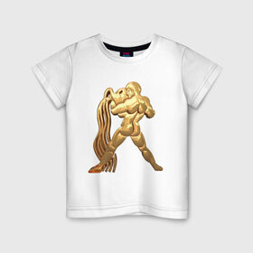 Детская футболка хлопок с принтом Водолей в Белгороде, 100% хлопок | круглый вырез горловины, полуприлегающий силуэт, длина до линии бедер | aquarius | zodiac signs | водолей | знаки зодиака | золотой рисунок