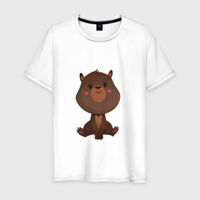 Мужская футболка хлопок с принтом Медвежонок в Белгороде, 100% хлопок | прямой крой, круглый вырез горловины, длина до линии бедер, слегка спущенное плечо. | косолапый | медведь | мишка | мишутка | парные
