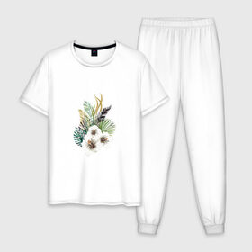 Мужская пижама хлопок с принтом Алоха в Белгороде, 100% хлопок | брюки и футболка прямого кроя, без карманов, на брюках мягкая резинка на поясе и по низу штанин
 | Тематика изображения на принте: девушке | любовь | пляж | цветы