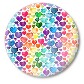 Значок с принтом Радужные сердечки в Белгороде,  металл | круглая форма, металлическая застежка в виде булавки | 8 марта | love | девочки | женская | любовь | подружке | сердечки