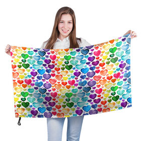 Флаг 3D с принтом Радужные сердечки в Белгороде, 100% полиэстер | плотность ткани — 95 г/м2, размер — 67 х 109 см. Принт наносится с одной стороны | 8 марта | love | девочки | женская | любовь | подружке | сердечки