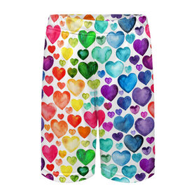 Детские спортивные шорты 3D с принтом Радужные сердечки в Белгороде,  100% полиэстер
 | пояс оформлен широкой мягкой резинкой, ткань тянется
 | 8 марта | love | девочки | женская | любовь | подружке | сердечки
