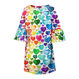 Детское платье 3D с принтом Радужные сердечки в Белгороде, 100% полиэстер | прямой силуэт, чуть расширенный к низу. Круглая горловина, на рукавах — воланы | 8 марта | love | девочки | женская | любовь | подружке | сердечки