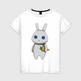 Женская футболка хлопок с принтом зайка в Белгороде, 100% хлопок | прямой крой, круглый вырез горловины, длина до линии бедер, слегка спущенное плечо | hare | заяц | игрушка | кролик | морковь
