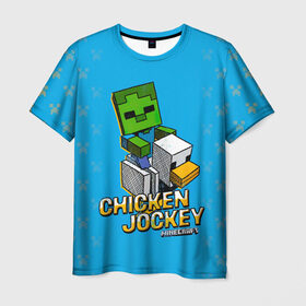 Мужская футболка 3D с принтом Minecraft CHICKEN JOCKEY в Белгороде, 100% полиэфир | прямой крой, круглый вырез горловины, длина до линии бедер | minecraft | алекс | белый | блоки | ведьма | взрывчатка | визера | волк | гаст | добывать | дракон | зеленый куб | зомби | игра | крафт | крипер | кубики | лошадка | майн | майнкрафт | манкрафт | овечка | оцелот