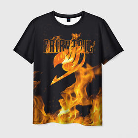 Мужская футболка 3D с принтом Сказка о хвосте феи в Белгороде, 100% полиэфир | прямой крой, круглый вырез горловины, длина до линии бедер | fairy tail | аниме | огонь | пламя | сказка о хвосте феи | хвост феи