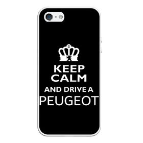 Чехол для iPhone 5/5S матовый с принтом Drive a Peugeot! в Белгороде, Силикон | Область печати: задняя сторона чехла, без боковых панелей | Тематика изображения на принте: car | keep calm | peugeot | авто | автомобиль | водитель | гонщик | королевский | король | корона | лев | любитель | марка | машина | пежо | подарок | рейсер | сохраняй спокойствие | тачка