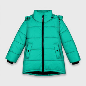 Зимняя куртка для девочек 3D с принтом Бискайский зеленый без рисунка в Белгороде, ткань верха — 100% полиэстер; подклад — 100% полиэстер, утеплитель — 100% полиэстер. | длина ниже бедра, удлиненная спинка, воротник стойка и отстегивающийся капюшон. Есть боковые карманы с листочкой на кнопках, утяжки по низу изделия и внутренний карман на молнии. 

Предусмотрены светоотражающий принт на спинке, радужный светоотражающий элемент на пуллере молнии и на резинке для утяжки. | 2020 года | biscay | biscay green | panton vesna | pantone | бирюзовый | бискайский залив | бискайский зеленый | весна лето | зеленый | модные цвета | цвет 2020 года