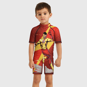 Детский купальный костюм 3D с принтом Kid Flash в Белгороде, Полиэстер 85%, Спандекс 15% | застежка на молнии на спине | kid flash | the flash | vdzabma | wally west | кид флэш | уолли уэст | флэш
