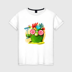 Женская футболка хлопок с принтом Кактус в Белгороде, 100% хлопок | прямой крой, круглый вырез горловины, длина до линии бедер, слегка спущенное плечо | иголки | лолипоп | праздник | растения | семья | сумашедшая | цветы