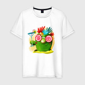 Мужская футболка хлопок с принтом Кактус в Белгороде, 100% хлопок | прямой крой, круглый вырез горловины, длина до линии бедер, слегка спущенное плечо. | иголки | лолипоп | праздник | растения | семья | сумашедшая | цветы
