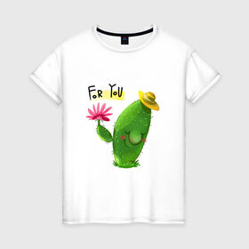 Женская футболка хлопок с принтом Кактус в Белгороде, 100% хлопок | прямой крой, круглый вырез горловины, длина до линии бедер, слегка спущенное плечо | иголки | праздник | растения | семья | цветы | цвяточек