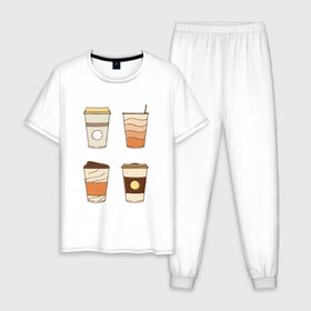 Мужская пижама хлопок с принтом Кофеин its my life в Белгороде, 100% хлопок | брюки и футболка прямого кроя, без карманов, на брюках мягкая резинка на поясе и по низу штанин
 | американо | капучино | кофе | латте | напиток | эспрессо