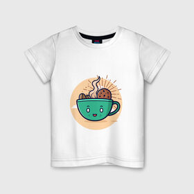 Детская футболка хлопок с принтом Для любителей кофе в Белгороде, 100% хлопок | круглый вырез горловины, полуприлегающий силуэт, длина до линии бедер | Тематика изображения на принте: кофе | печенье | топпинг