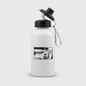 Бутылка спортивная с принтом Range Rover Evoque Черно-белый в Белгороде, металл | емкость — 500 мл, в комплекте две пластиковые крышки и карабин для крепления | range rover evoque | горы | дорога | иллюстрация | колеса | машина | фары | черно белый