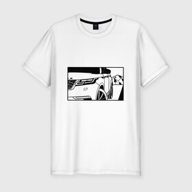 Мужская футболка хлопок Slim с принтом Range Rover Evoque Черно-белый в Белгороде, 92% хлопок, 8% лайкра | приталенный силуэт, круглый вырез ворота, длина до линии бедра, короткий рукав | range rover evoque | горы | дорога | иллюстрация | колеса | машина | фары | черно белый